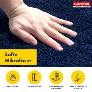 Dunkelblaue Floordirekt Badematte Nasa mit Hand, weiche Mikrofaser, waschbar, verstärkte Kanten.