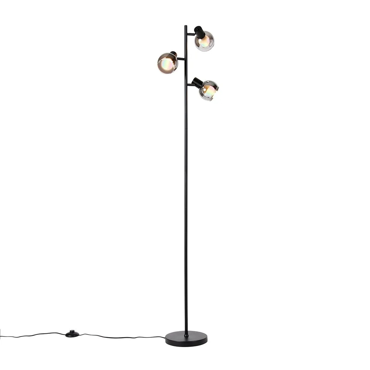 QAZQA Smarte Stehleuchte Schwarz mit Rauchglas inkl  3 WiFi P45 Vidro