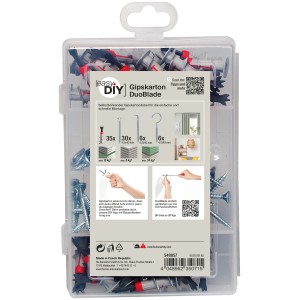 Fischer EasyDIY Box Gipskarton DuoBlade (77 Teile) Dübel-Set für Gipskarton-, Gipsfaser- und Zementbauplatten.