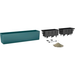 Lechuza Balconera Color 80, petrolblauer Blumenkasten (79 cm), mit Bewässerungssystem und Pflanzeinsätzen.