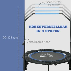HOMCOM Fitness Trampolin mit höhenverstellbarem, gepolstertem Haltegriff in 4 Stufen, 99-123 cm.