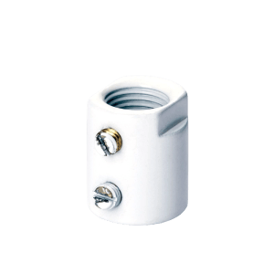 Weiße zylindrische Messing-Muffe M10x1 mit Innengewinde und Schrauben für Lampen.