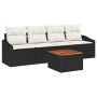 Schwarzes 5-tlg. vidaXL Garten-Sofa-Set aus Poly Rattan mit Tisch und Kissen.