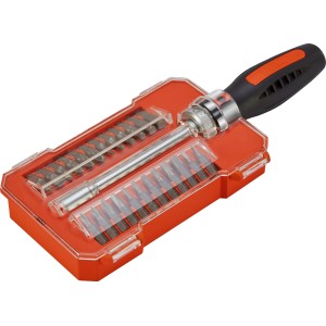 OBI Bit-Schraubendreher, 26-teilig, mit Bits in Aufbewahrungsbox. Schraubenzieher-Set mit Soft-Touch Griff.