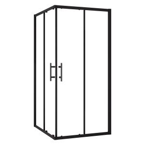 Eckige AICA Duschkabine 90x90cm mit Schiebetür, schwarzem Rahmen und Sicherheitsglas. Dusche Eckeinstieg.