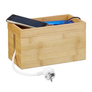 Relaxdays Kabelbox Bambus Natur mit Deckel 25,5 cm x 14 cm x 14 cm 0,7 kg
