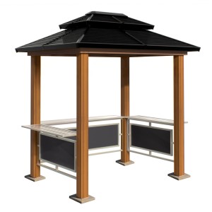 SOJAG Grillpavillon Maui in Holzoptik mit Stahl-Dach und Ablagen.