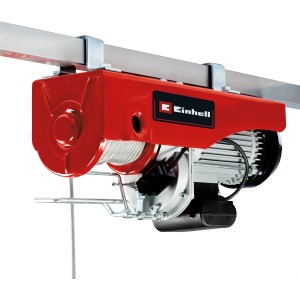 Einhell Seilhebezug TC-EH 1000: Roter Flaschenzug mit Drahtseil und Motor.