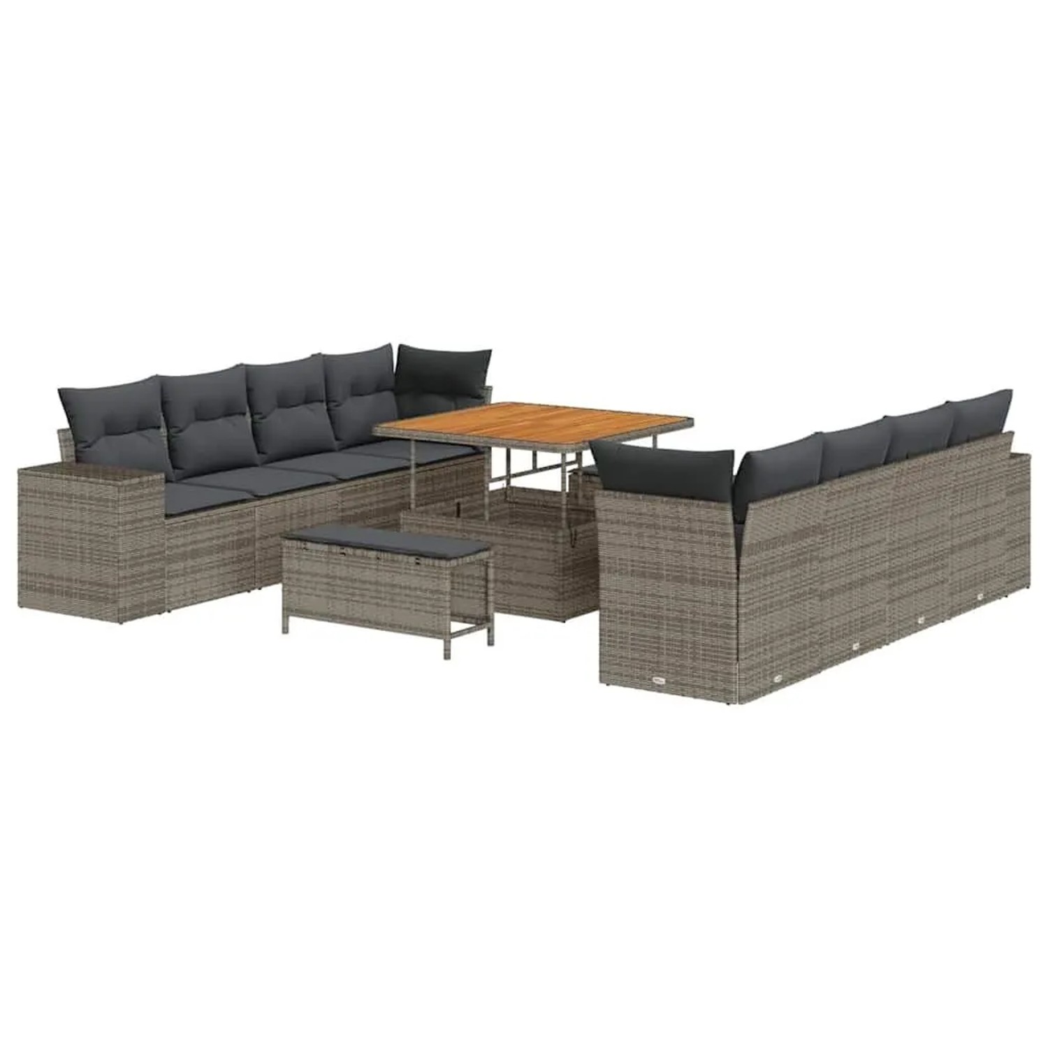 vidaXL Gartensofa-set mit Kissen mit Speicher 11-Tlg Grau Poly-Rattan 33639 günstig online kaufen