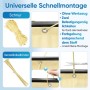 Montage des beigen Sekey Balkonsichtschutz mit Schnur und Kabelbinder am Balkongeländer.