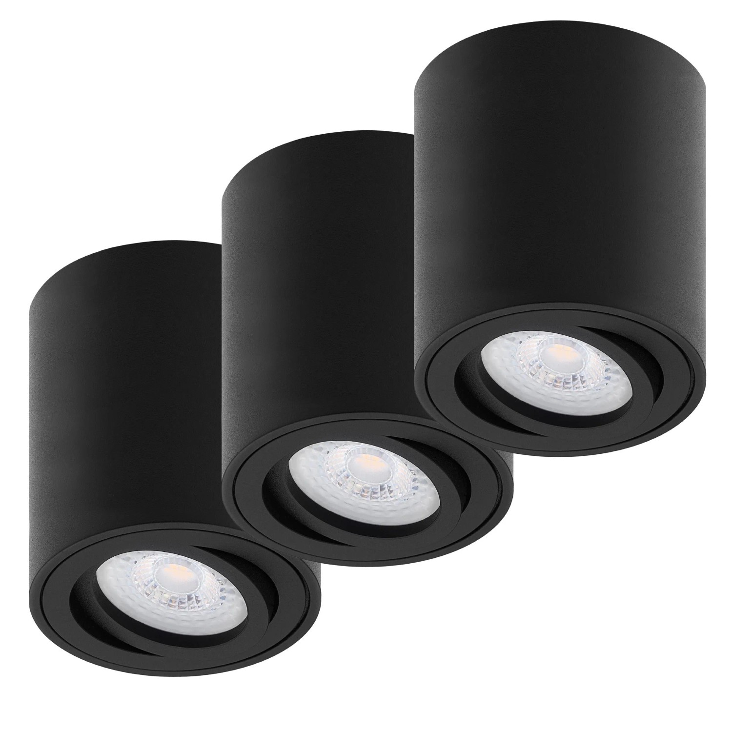 Oktaplex Lile M 3er Set LED-Aufbauspots Schwarz Energieklasse A Rund Schwenkbar 3000K Warmweiß 1,9W 230V Deckenspots