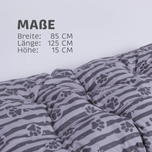 Bestlivings Hundekissen, 85x125cm, anthrazit mit Pfotenmuster, gesteppt.