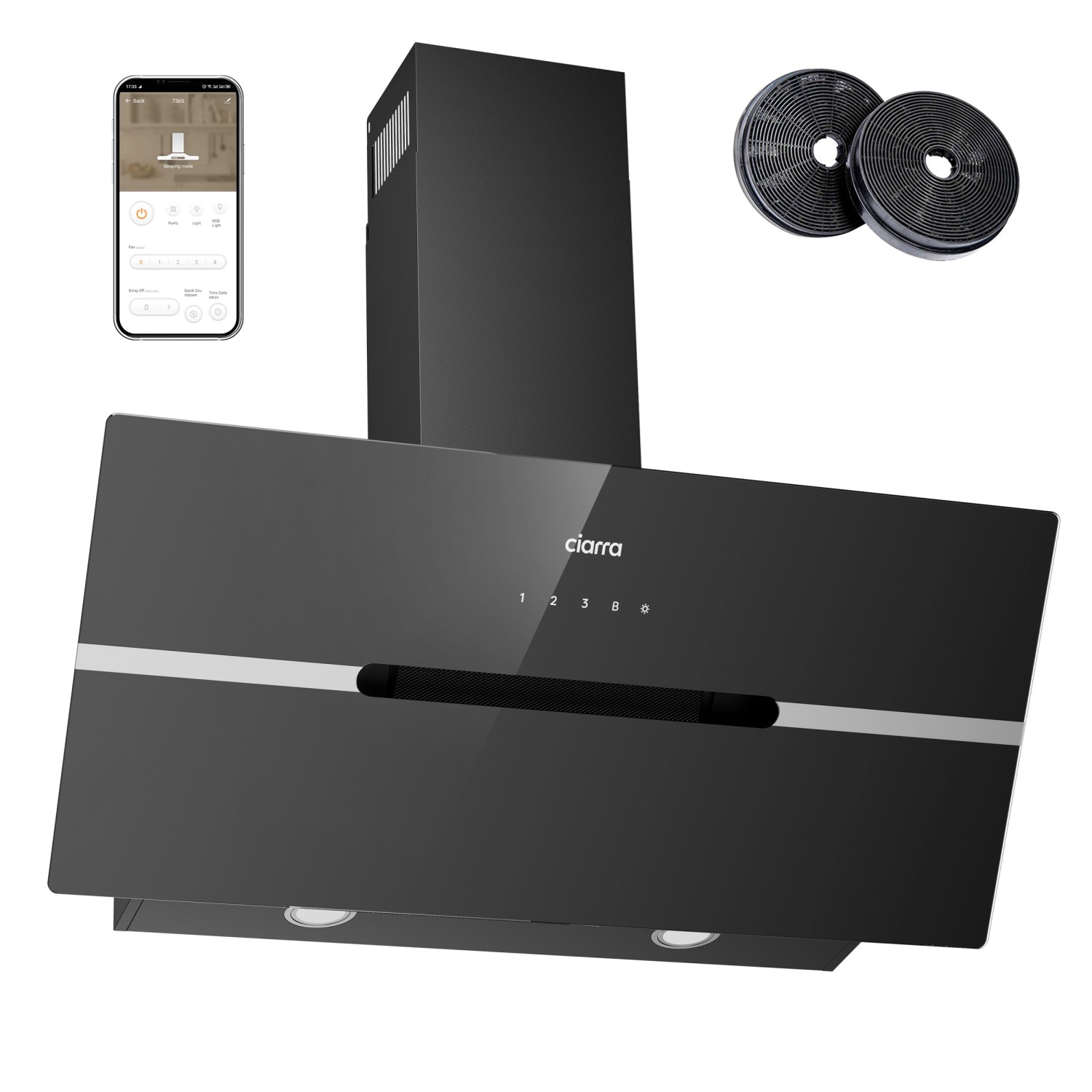 Thumbnail - CIARRA Dunstabzugshaube A+++ 650 m³/h WIFI APP & Touch-Bedienung Kopffrei VM9736FB