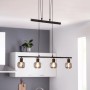 Näve Pendelbalkenleuchte Fumoso, 4-flammig, schwarz/natur mit getönten Gläsern.