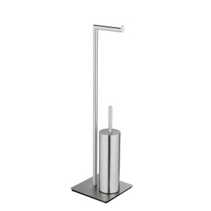 WENKO Stand WC-Garnitur Recco aus satiniertem Edelstahl mit Toilettenpapierhalter.