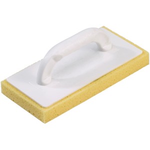 LUX Fliesenwaschbrett Comfort, 14x28cm, mit saugfähigem Schwamm und weißem Griff für Fliesenlegerarbeiten.