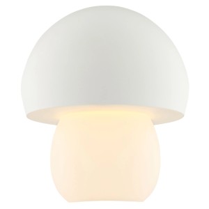Weiße LED-Tischleuchte Dupis im Pilzdesign, warmweißes Licht. Kabellos ladbar, 3-Stufen dimmbar.
