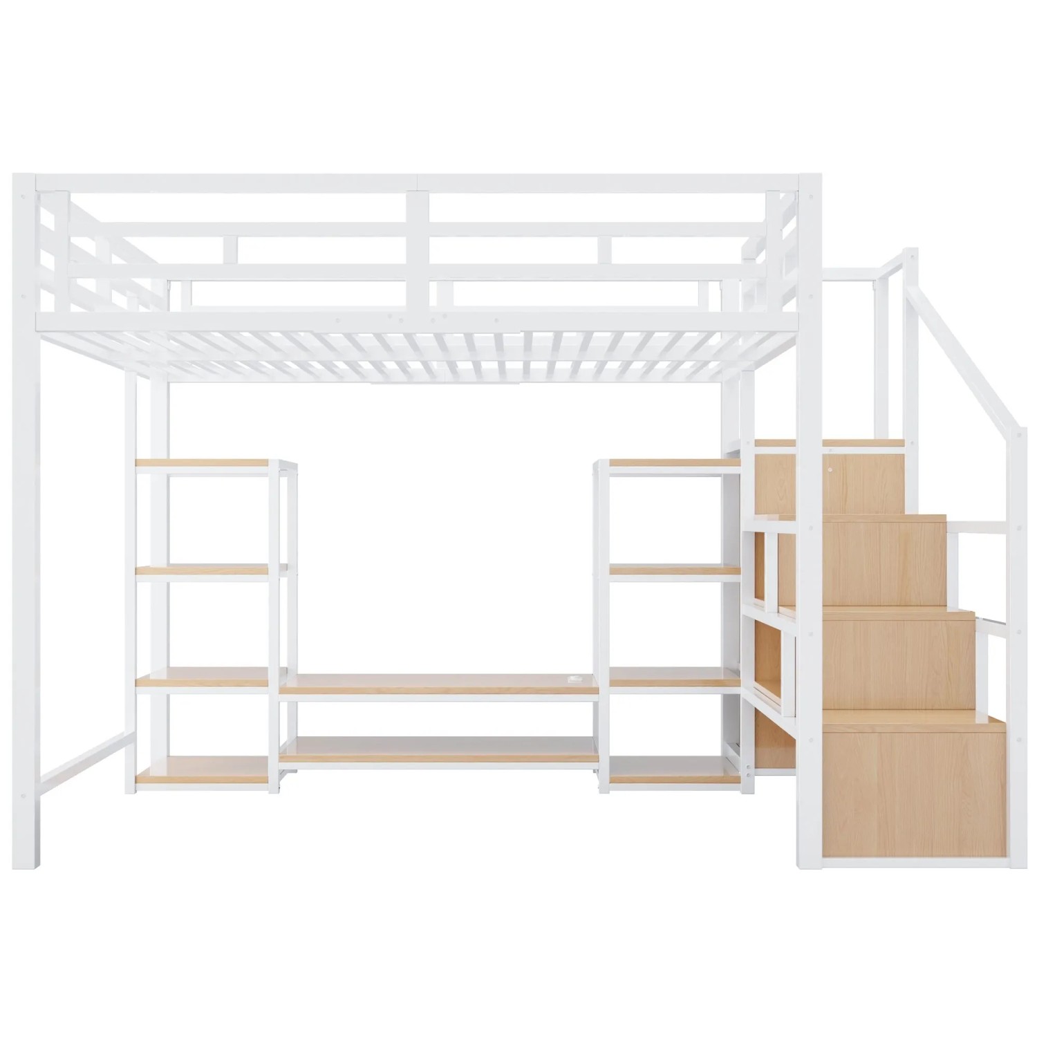 Merax Hochbett 140x200cm TV LED Steckdose Weiß