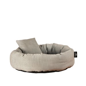 Graue Rohrschneider Kuschelinsel für Haustiere, Katzenbett mit Kissen, recycelt.