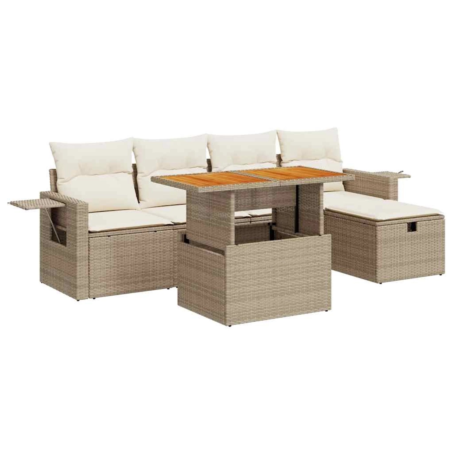 vidaXL 6-Tlg Garten-Sofagarnitur mit Kissen Beige Poly Rattan Akazie 332802 günstig online kaufen