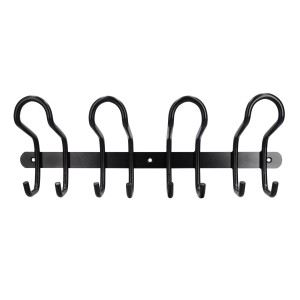 Schwarze Siro Hakenleiste mit 4 Haken aus Metall, matte Oberfläche, Länge 400 mm.