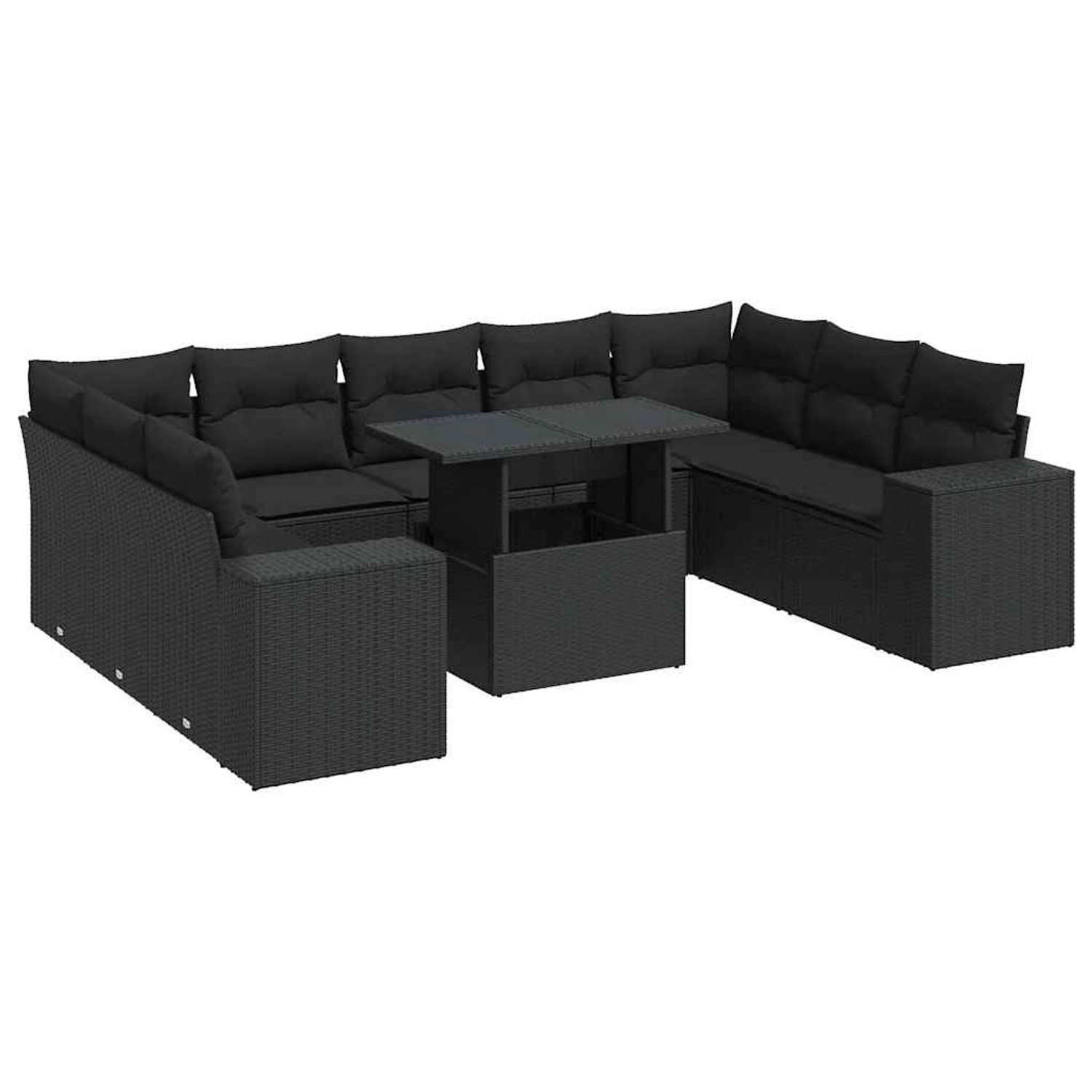 vidaXL 10-Tlg Garten-Sofagarnitur mit Kissen Schwarz Poly Rattan 3326856 günstig online kaufen