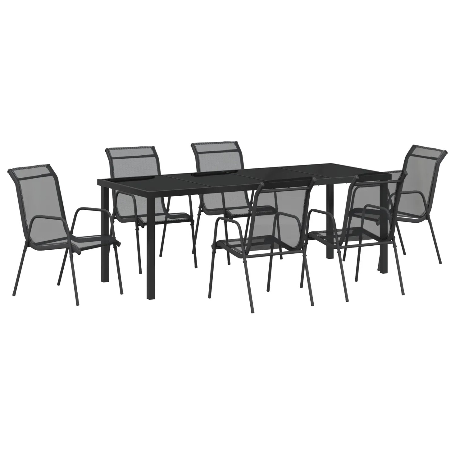 vidaXL Garten Essgruppe 7-Tlg Schwarz Textilene und Stahl 3379140