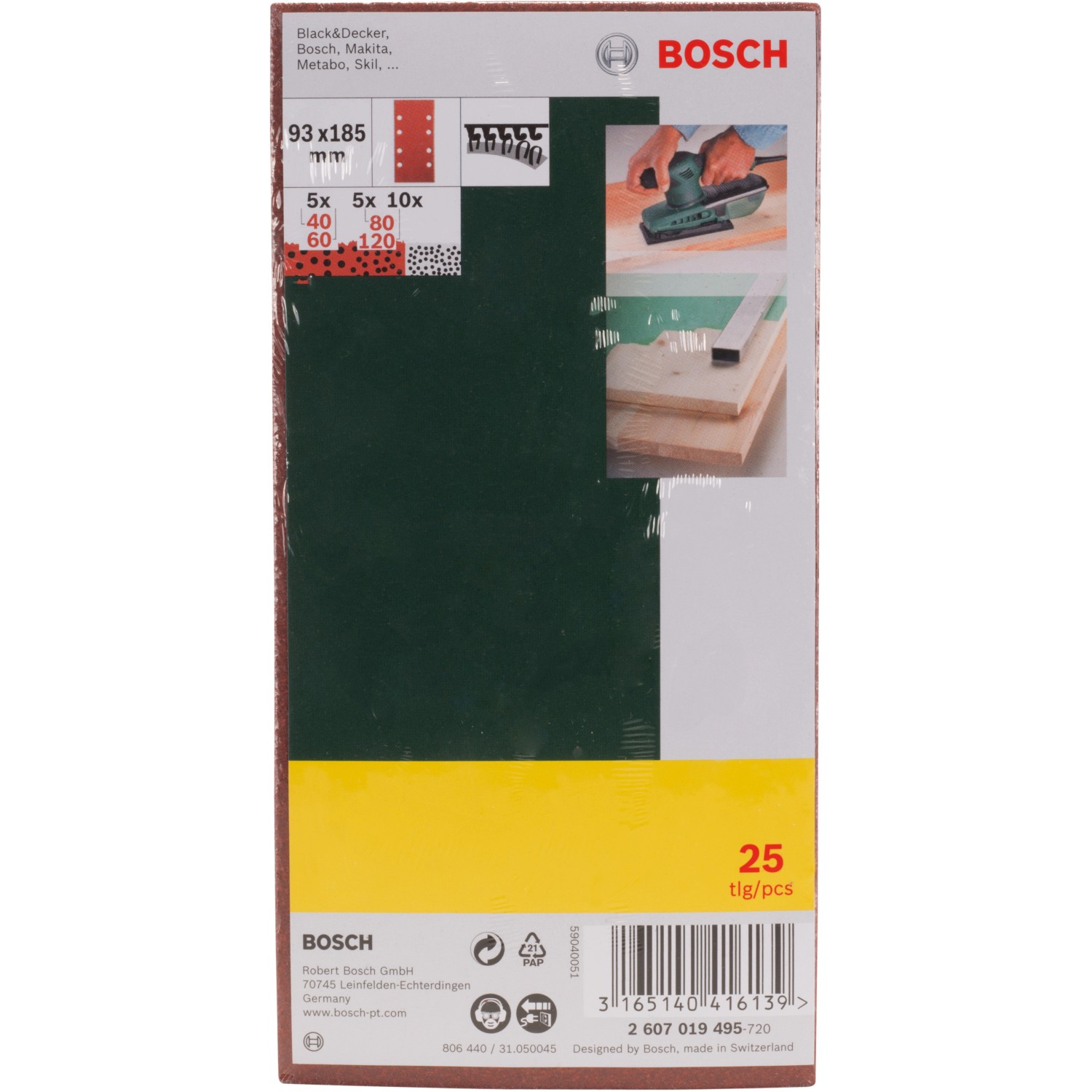 Bosch Schleifblatt-Set Promoline, 25-teilig für Schwingschleifer, verschiedene Körnungen.