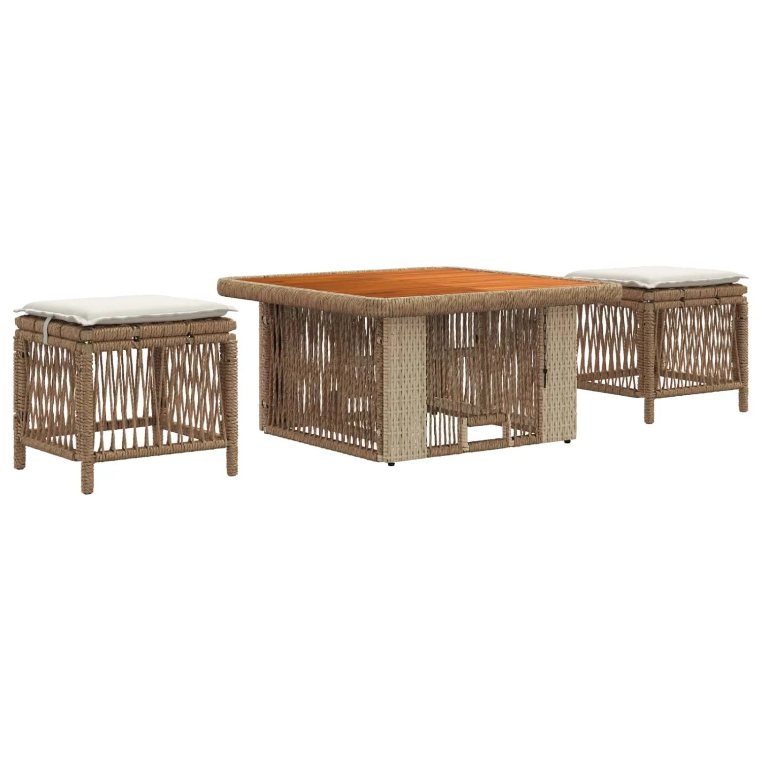 vidaXL Garten Essgruppe mit Kissen 3-Tlg Beige und Creme Poly-Rattan 42026749