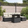 Schwarzes 6-tlg. vidaXL Garten-Sofa-Set aus Poly Rattan mit Kissen für Terrasse und Garten.