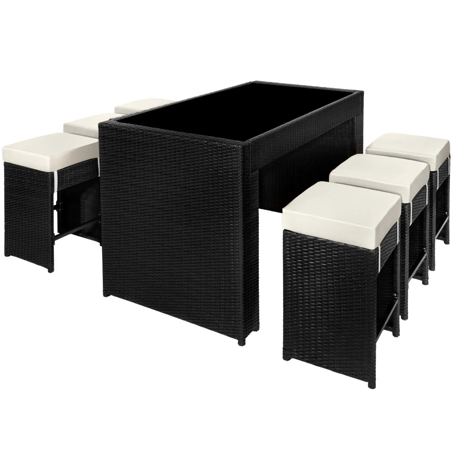 Tectake Aluminium Rattan Barset Ibiza Wetterfest und Uv Beständig Dicke Der Sitzpolster 10 cm  140 x 149 x 98 cm Schwarz