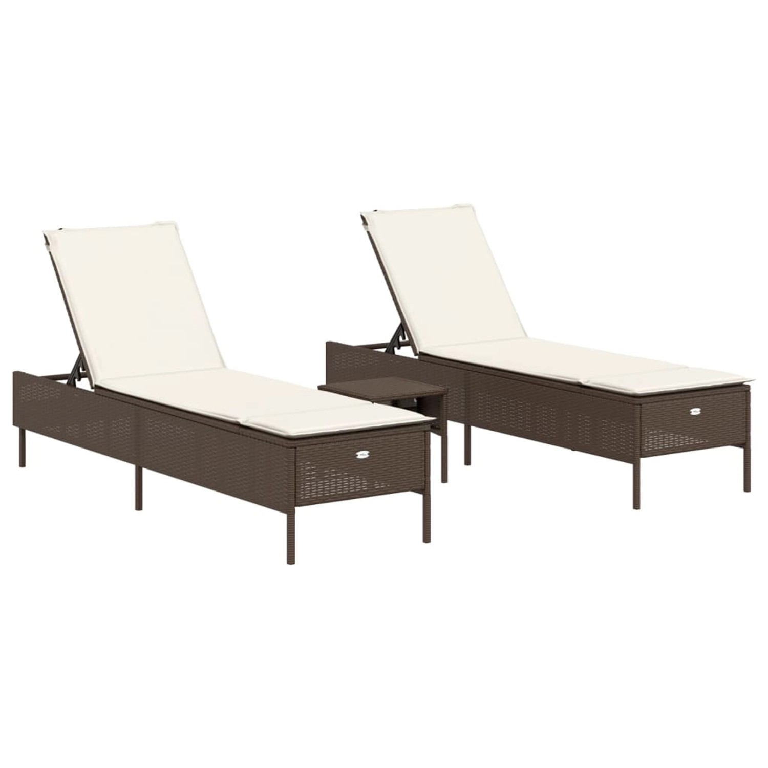 vidaXL 3-tlg Sonnenliegen-Set mit Auflage Braun Poly Rattan 3284264