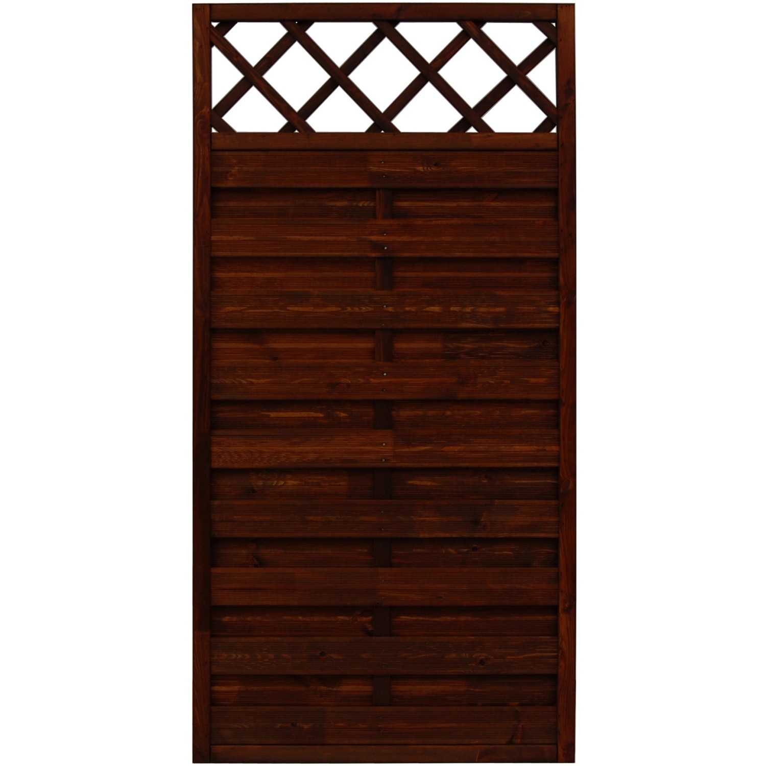 Braunes Sichtschutzzaun-Element Country, 180x90 cm, mit Lattenzaun-Abschluss für Gartenprivatsphäre.