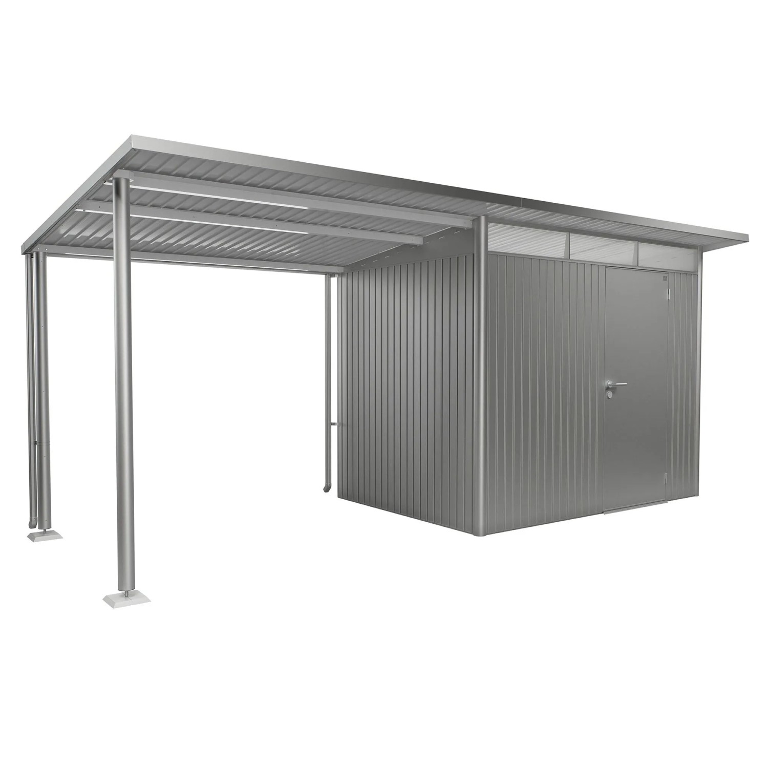 Biohort Seitendach für AvantGarde A1, A5 in Silber-Metallic. Gartenhaus Zubehör für mehr Stauraum.