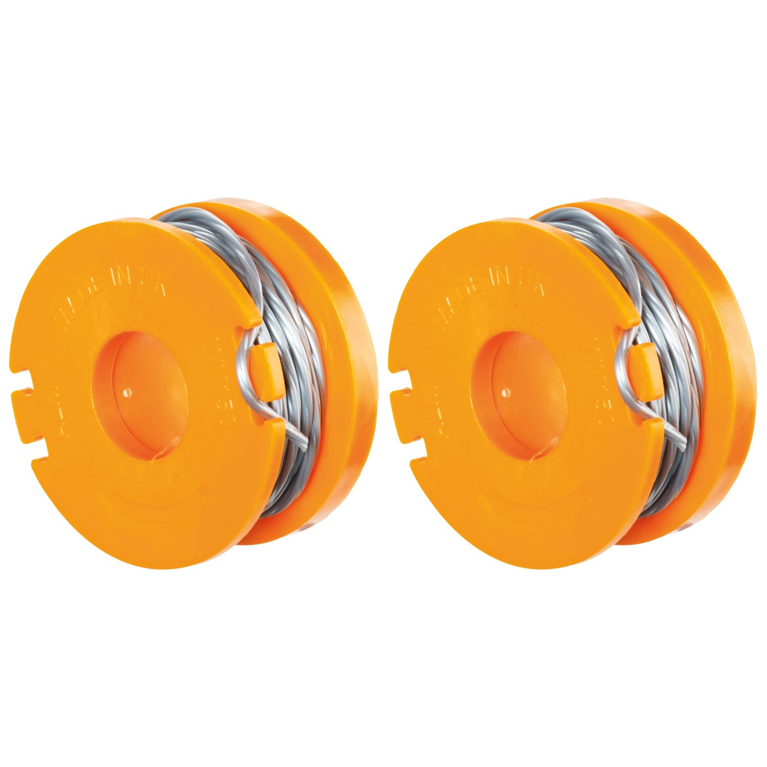 Zwei LUX Ersatzspulen T 369 für Rasentrimmer, Einzelfaden Ø 1,5 mm, je 2,5 m lang.