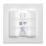 Weißer Homematic IP Wandtaster 6-fach für Hausautomation. Tasten mit Symbolen für Licht, Jalousie, Alarm.