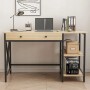 Rebiko Schreibtisch im Industrial Loft Stil mit Schublade und Regalen, helles Eichenholz