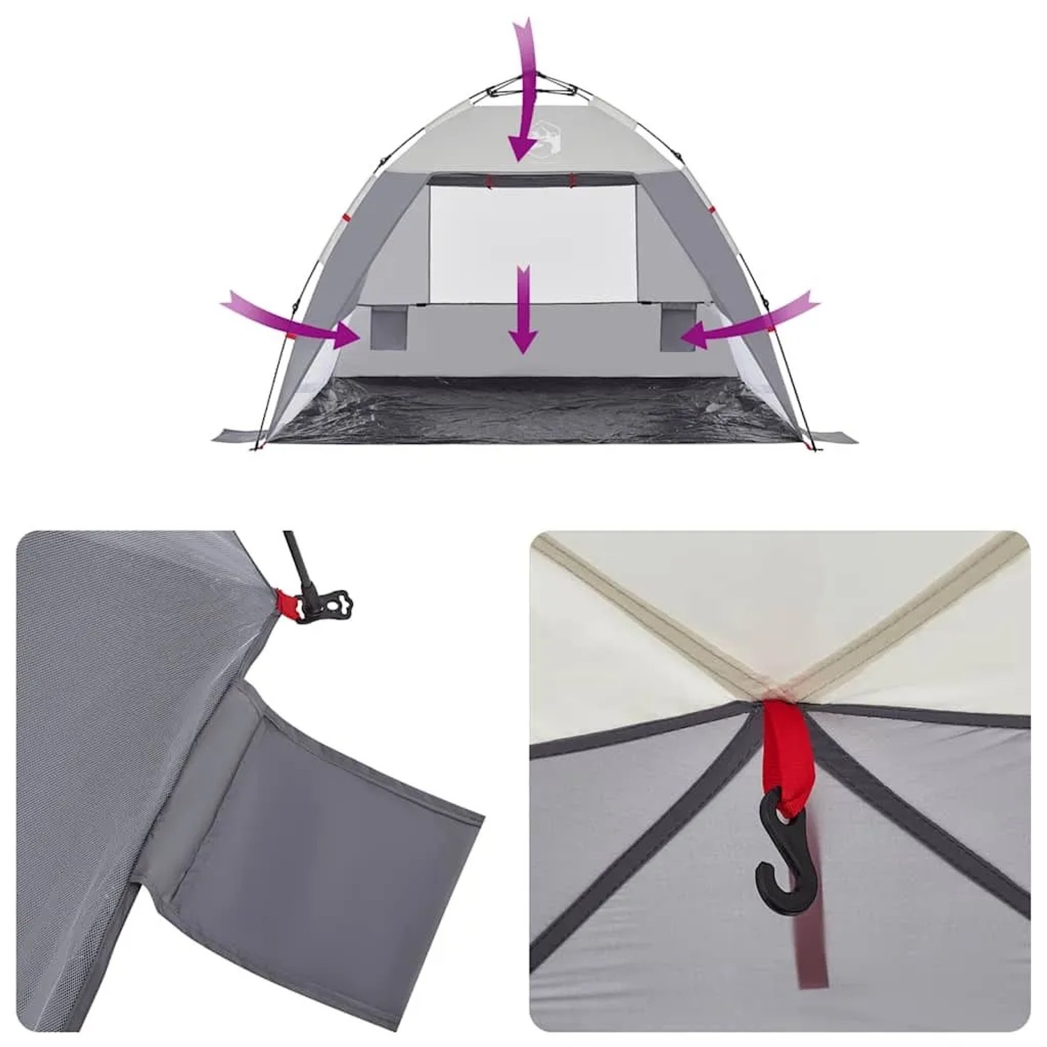 vidaXL Strandzelt 2 Personen Grau Quick Release Wasserdicht 4005301_12