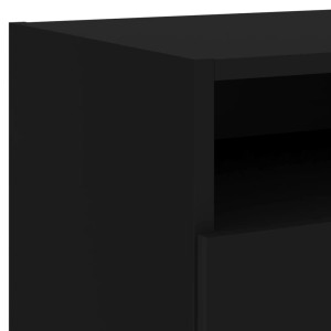 Schwarzer Nachttisch mit LED, 2er-Set. Holzwerkstoff mit Schublade und offenem Fach.