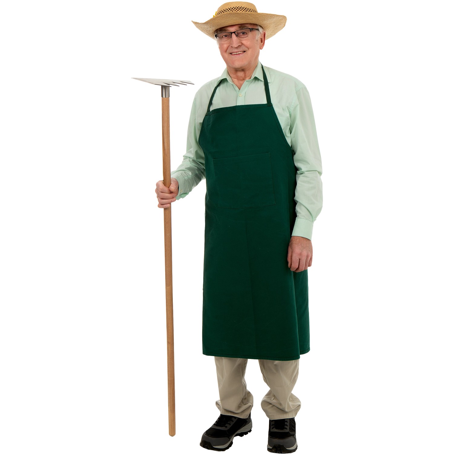 Gärtner mit Ruwi Multi-Harke 8in1 Edelstahl für Bodenbearbeitung im Garten.