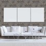 Graue Tadessi Vliestapete mit fächerförmigem Blattmuster im modernen Wohnzimmer. Dekorative Tapete für stilvolle Räume.