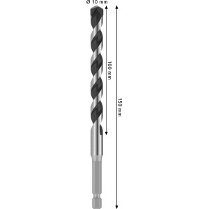 Bosch Pro Hex-5 Fliesenbohrer, 10 mm Durchmesser, 150 mm Länge, mit Sechskantschaft.