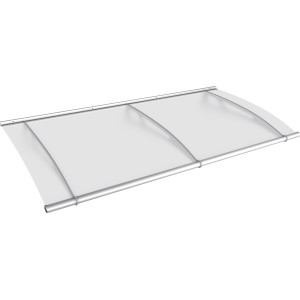 Modernes Pultvordach mit Edelstahlhalterung und satinierter, weißer Acrylglasabdeckung.