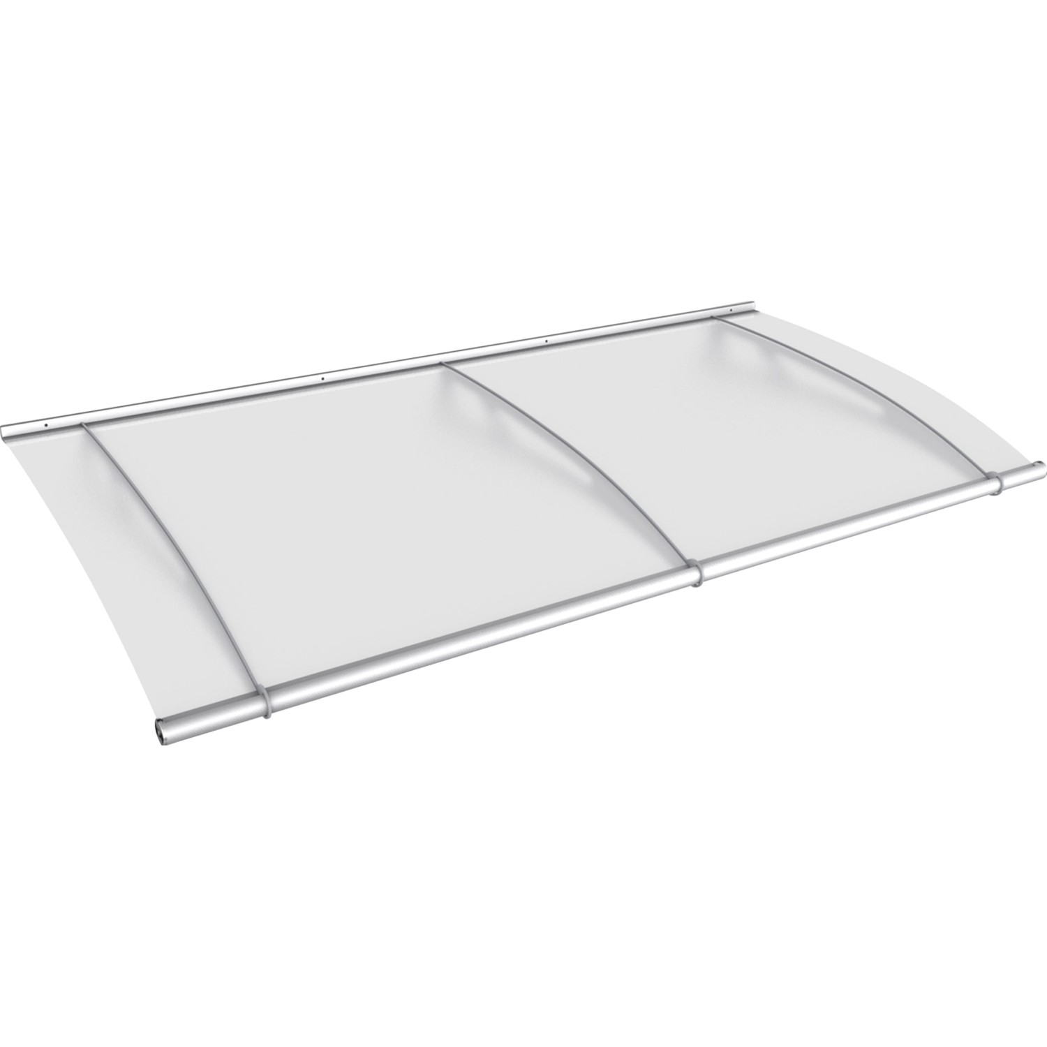 Modernes Pultvordach mit Edelstahlhalterung und satinierter, weißer Acrylglasabdeckung.