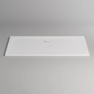 Weiße, rechteckige pianura Duschwanne Emilia aus Mineralguss, 140x90 cm.