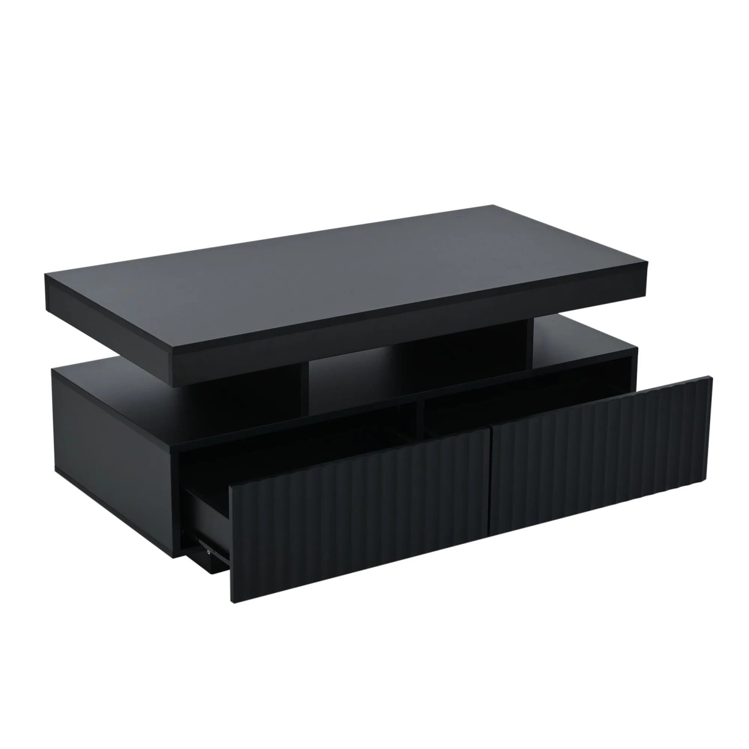 ModernLuxe Couchtisch mit 2 Schubladen Led Beleuchtung Spanplatte Schwarz