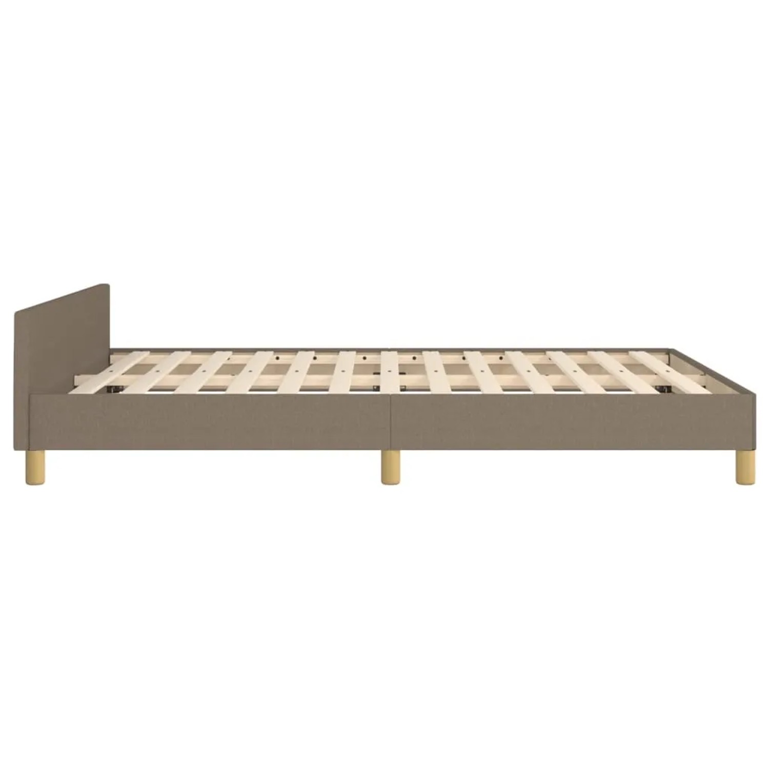 vidaXL Bettgestell mit Kopfteil, taupefarbener Stoff, 140x190 cm. Bett mit Lattenrost und Füßen.