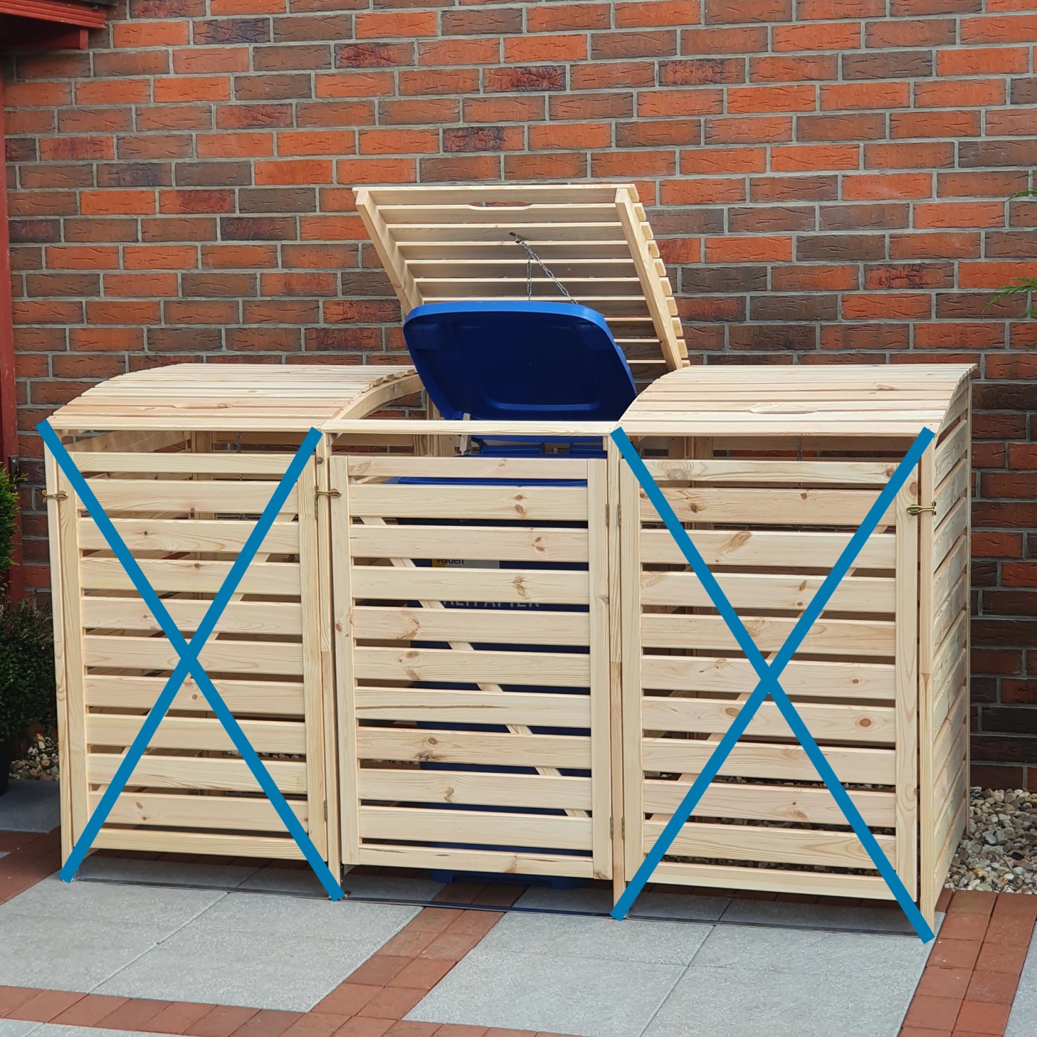 Erweiterung für Mülltonnenbox Vario III aus Kiefernholz, naturbelassen. Passend für 240 Liter Tonnen.