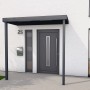 Modernes Gutta Rechteckvordach BS PLUS in Anthrazit, 200x90 cm, mit 2 Pfosten und Ablauf links.