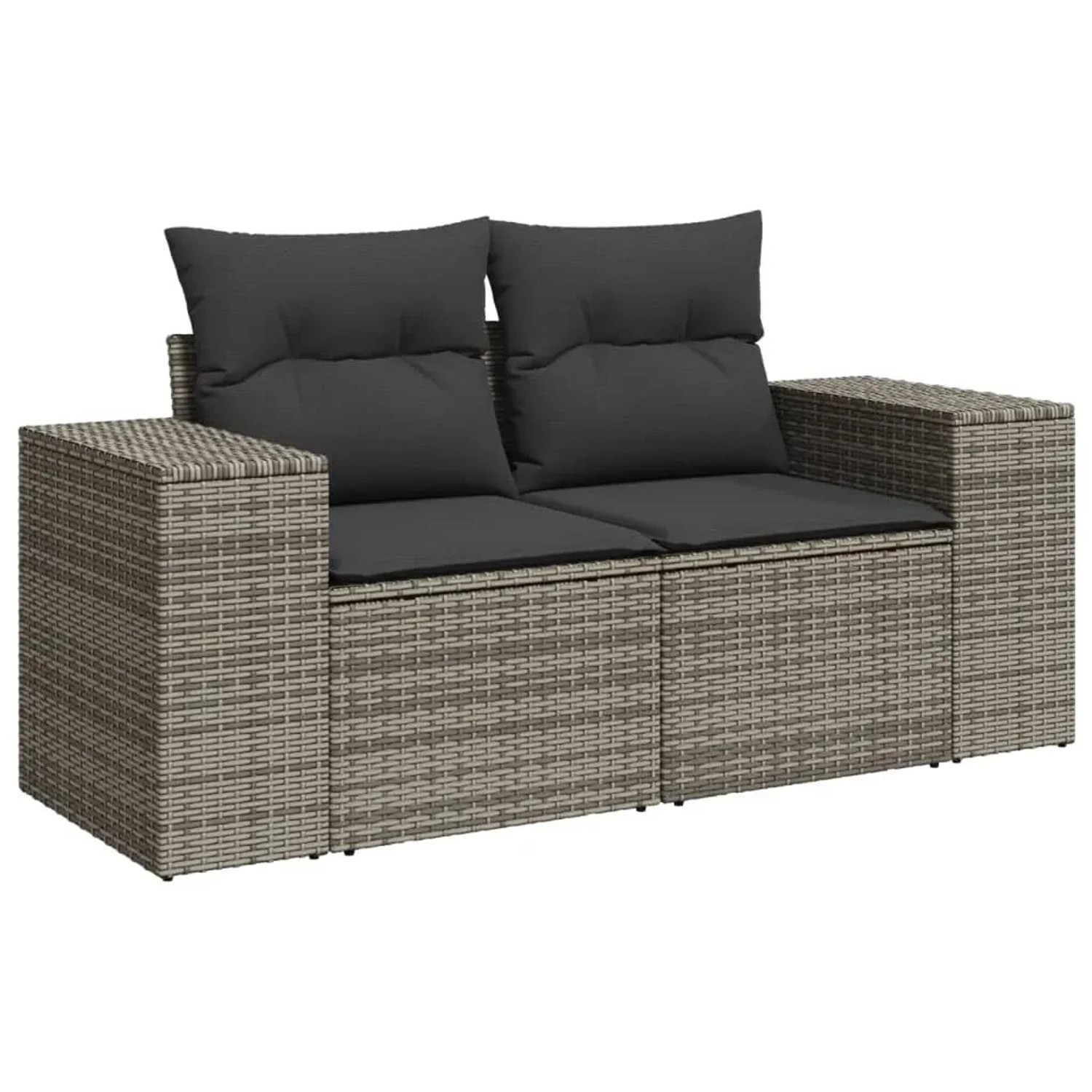 Graue vidaXL Garten-Sofagarnitur aus Polyrattan mit Kissen, 2-Sitzer. Gartenmöbel für Terrasse und Garten.